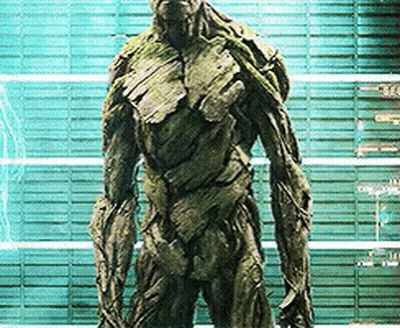 Groot Statue In Front Of Green Wall GIF