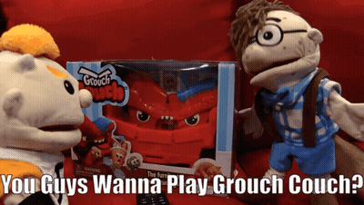 Grouch Couch Box On Red Couch GIF