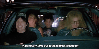 Group Aggressively Jams Out To Bohemian Rhapsody In Car GIF