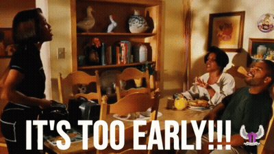 Group At Table Saying It's Too Early GIF