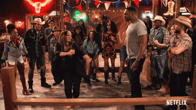 Group Dancing In Bar With Netflix Logo GIF