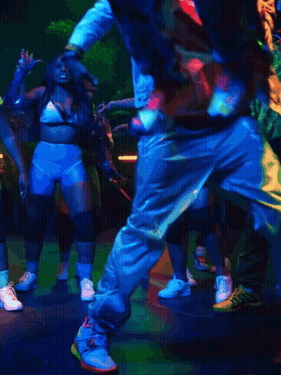 Group Dancing In Dark Room With Blue Light GIF