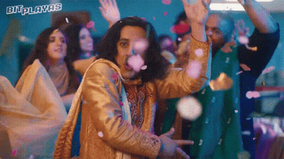 Group Dancing In Front Of Bitplayas Sign GIF