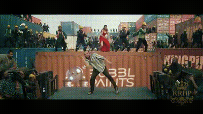 Group Dancing In Front Of Container Saying KRHP GIF