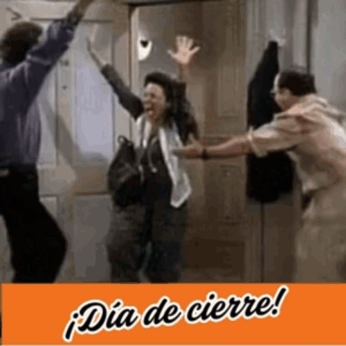 Group Dancing In Front Of Door With Dia De Cierre GIF