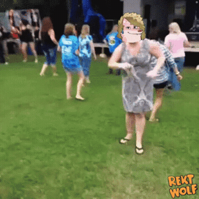 Group Dancing In Grassy Field Saying Rekt Wolf GIF