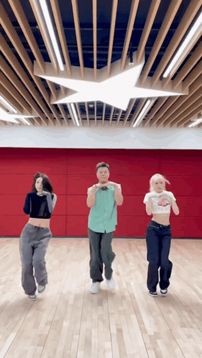 Group Dancing In Room With Red Wall And Star Ceiling GIF