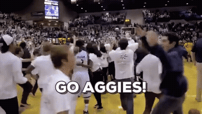 Group Dancing On Basketball Court Go Aggies GIF