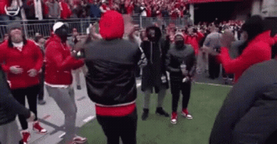 Group Dancing On Field With Crowd GIF