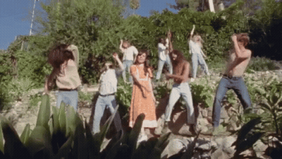Group Dancing On Rock Wall In Woods GIF