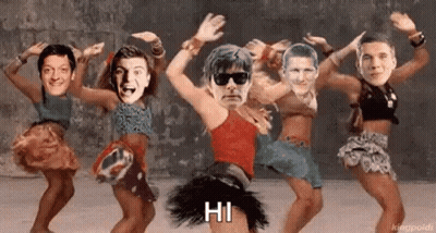 Group Dancing With Faces On Bodies And Sunglasses GIF
