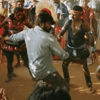 Group Dancing With Man In Headband GIF