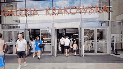 Group Entering Galeria Krakowska Store GIF