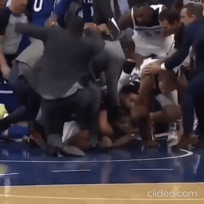 Group Fighting On Basketball Court GIF