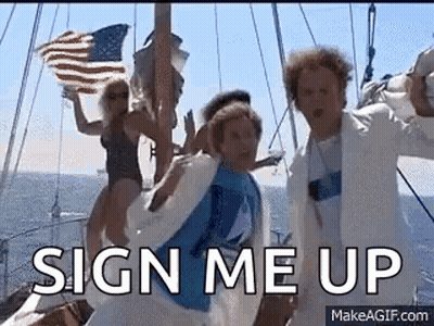 Group Holding American Flag And Sign Me Up On Boat GIF