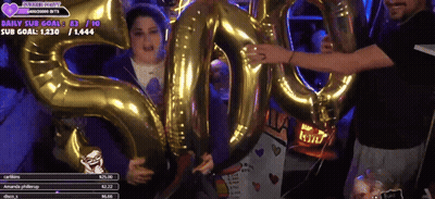 Group Holding Balloons Shaped Like 50