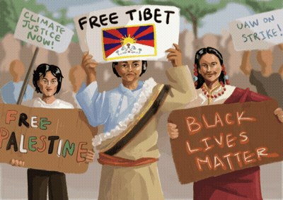 Group Holding Free Tibet Signs GIF