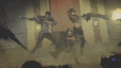 Group Holding Guns In Video Game GIF
