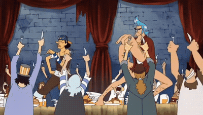 Group Holding Knives In Cartoon Scene GIF
