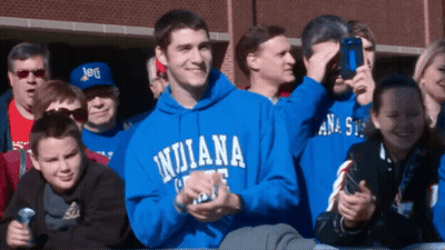 Group In Blue Indiana Sweatshirts Watching Game GIF