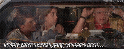 Group In Car Roads Where We're Going We Don't Need GIF