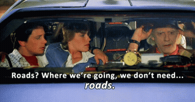 Group In Car Saying Roads Where We're Going We Don't Need Roads GIF