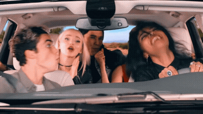 Group In Car With Rear View Mirror Saying Rear View GIF