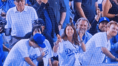 Group In Dodgers Jerseys Sitting In Stadium GIF