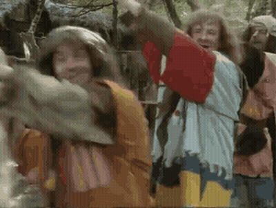 Group In Forest One Holding Sword GIF