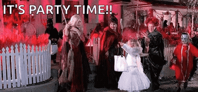 Group In Halloween Costumes Saying It's Party Time GIF