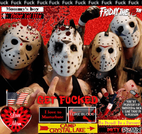 Group In Jason Voorhees Masks Saying Get Fucked GIF