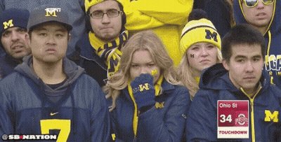 Group In Michigan Jerseys Watching Game GIF