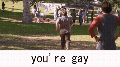 Group In Park With Happy Birthday Clive Sign GIF