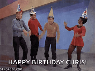 Group In Party Hats Dancing Happy Birthday Chris GIF