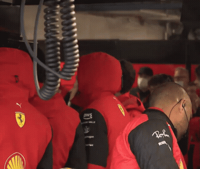 Group In Red And Black Ferrari Sweatshirts GIF