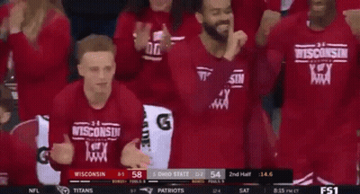 Group In Red Wisconsin Shirts Watching Game GIF