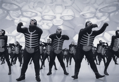 Group In Skeleton Costumes Dancing GIF