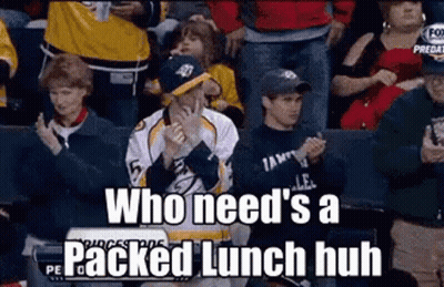 Group In Stadium Saying Who Needs A Packed Lunch GIF