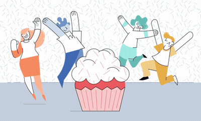 Group Jumping In Front Of Cupcake GIF