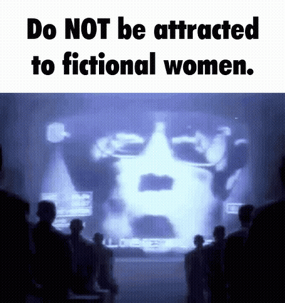 Group Looking At Screen Saying Do Not Be Attracted To Fictional Women GIF