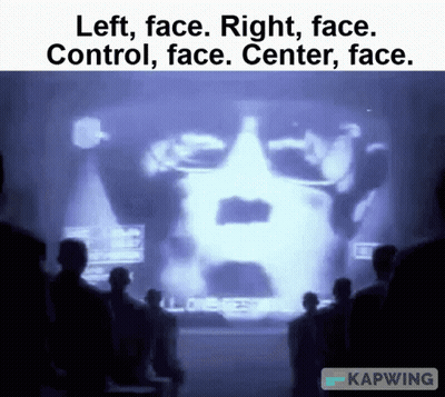 Group Looking At Screen Saying Left Face Right Face Control Face Center Face GIF