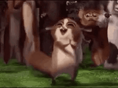 Group Of Animals Standing With Fox In Field GIF