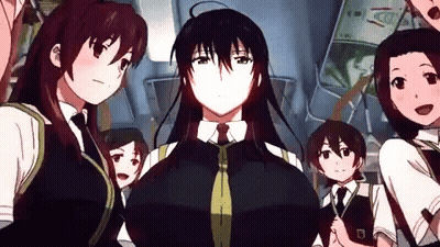Group Of Anime Girls Standing In Crowd GIF