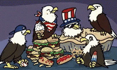 Group Of Bald Eagles Around Pie GIF
