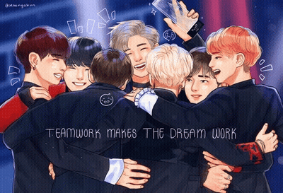 Group Of Boys Hugging Teamwork Makes Dream Work GIF