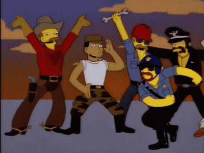 Group Of Cartoon Characters Including Policeman And Cowboy GIF
