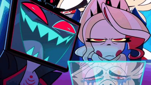 Group Of Cartoon Characters One Looking At Screen GIF
