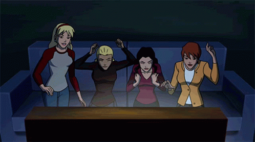 Group Of Cartoon Characters Sitting On Couch GIF