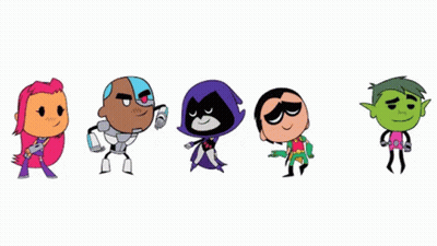 Group Of Cartoon Characters Standing In A Row GIF