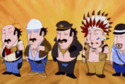 Group Of Cartoon Characters Standing In Line GIF